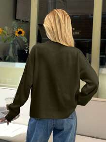 EURMUSE Woman Loose Fit Comfy Warm Rhinestones Detailed Sweater,Jumper,Cream Jumper,Jumpers For Women,Jumpers,Black Jumper,Women's Jumper,White Jumper,Women's Jumper,Women's Jumpers,Winter Clothes - Army Green - View 2