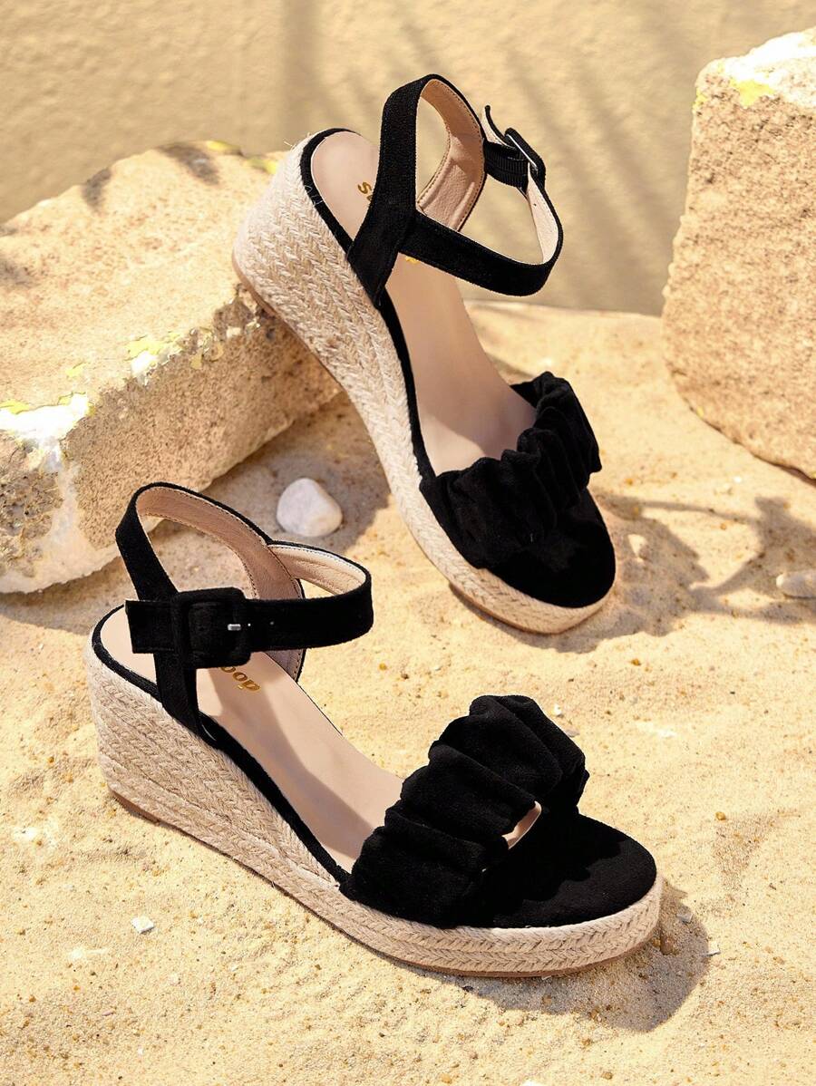 Styleloop Women's Woven Rope Platform Wedge Sandals, Vacation Style BOHO Chic Retro American Western Music Festival Party Outfit For Christmas Valentine's Day Holiday Travel Essential Boho - Black - View 1