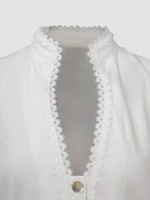 Fairmaia Women's Solid Color Lace Patchwork Long Sleeve Traditional German Top Breathable Lace Top In Plain Color, Traditional Summer Fashion, Dirndl - White - View 5