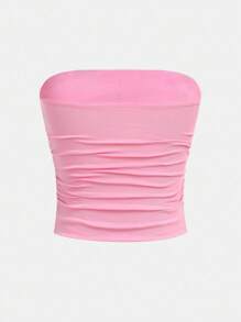 SHEIN Teen Girl Minimalist Comfortable Gathered & Frill Hem Tube Top