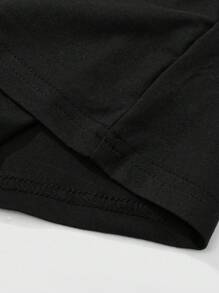 ROMWE MEN Street Life 男士宽松休闲标语印花短袖T恤，夏季时尚街头风格 - 黑色 - 查看 5