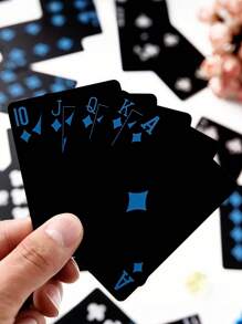 黑色塑料扑克牌耐磨耐用。塑料PVC防水扑克牌适用于朋友聚会、生日、圣诞聚会、减压玩具和有趣的棋盘游戏。良好的可伸缩弹性防水纸牌红蓝，一款多功能且有趣的纸牌游戏，与朋友一起解锁新游戏，游戏>棋盘游戏，游戏，趣味纸牌 - 藍色 - 查看 12