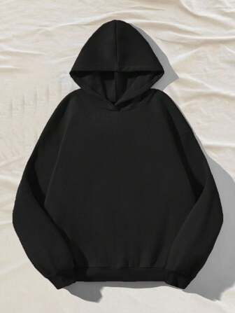 Attitoon Black Casual Minimal Print Hooded Long Sleeve Loose Fit Thick Sweatshirt For Women, Spring/Autumn And Winter Hoodie