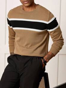 Manfinity CityGents 男士条纹圆领长袖休闲百搭毛衣 - 彩色 - 查看 5