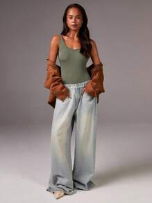 Athîral 女士纯色圆领罗纹休闲紧身衣运动服 - 綠色 - 查看 3