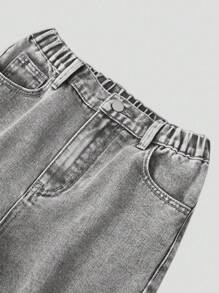 SHEIN Explorewe Tween Boy Light Grey Ripped Jeans,Distressed Straight Leg Denim Pants For Back-To-School,Autumn Streetwear School Casual Chic Fashionable Clothes - Grey - View 3