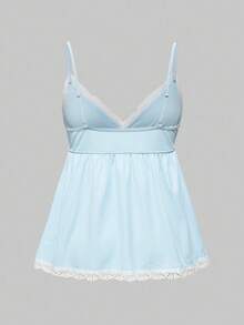 ROMWE Ribbed Lace Camisole & Shorts Lounge Set