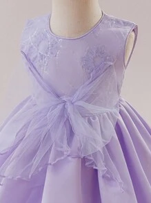 Glamorique Kids Vestido de princesa para bebé niña con escote bordado elegante y lazo, adecuado para ocasiones formales, cumpleaños, bodas, regalos de aniversario. Vestido de bebé niña color lila lavanda, vestido de fiesta para bebé niña, vestido elegante morado para bebé niña - Púrpura malva - Ver 7