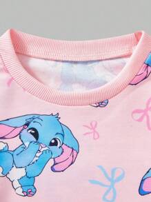SHEIN Explorewe Girls' Street Sweatshirt Set, Suitable For Spring & Autumn Outdoor, Young Girl Graphic Print Knit Hoodie And Skinny Leggings Outfit Girls Sweatshirts Sweatshirt For Girls Stitch Sweatshirt For Girls Girls Lilo And Stitch Sweatshirt Lilo And Stitch Girls Clothes Fall Clothing,Fall Clothes For Kids,Long Sleeve,Autumn Clothes,Pull Sweatshirt Winter - Pink - View 5