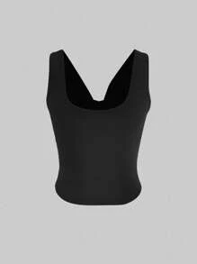 INAWLY 1 件女式性感纯色围脖领褶皱修身背心