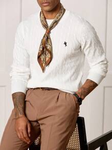 Manfinity CityGents Men's Casual Versatile Plain Color Embroidery Detail Sweater
