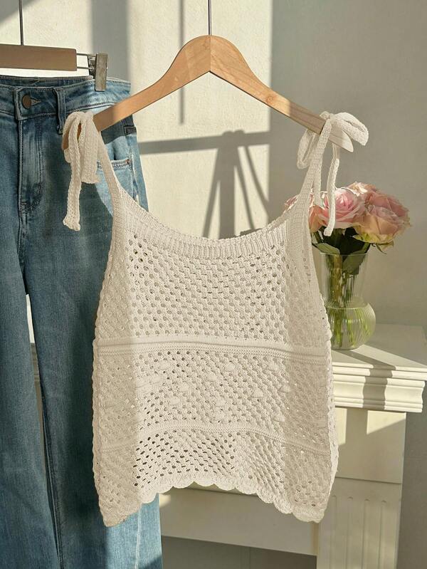 Comfortcana Plus Size Casual Solid Color Hollow Out Knitted Camisole