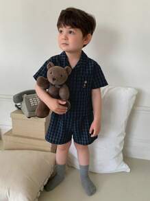 Hapijoa 男童格子休闲宽松家居服 - 藍色 - 查看 1