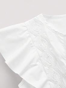 Maija 2025 New Summer Women's White Cinched Waist Ruffle Sleeve Embroidered Sweet Bohemian Casual Blouse, For Daily/Beach Vacation - White - View 7