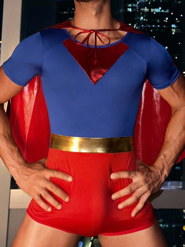 DrisQ 2pcs Superhero Cape Set, PU Leather Justice Charm Sexy Lingerie Costume For Men