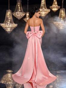 Glamrae Váy ống khoét lưng quá khổ màu hồng san hô thanh lịch và lộng lẫy dành cho quý cô dự tiệc trang trọng - Màu Hồng  San hô - Xem 7