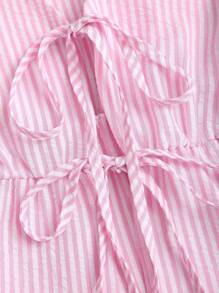 Sweetra European & American Spring/Autumn New Pink Striped Drawstring Long Sleeve Simple Versatile Straight Leg Pants Women 2 Pieces Set Fall Cloth For Women - Pink - View 6