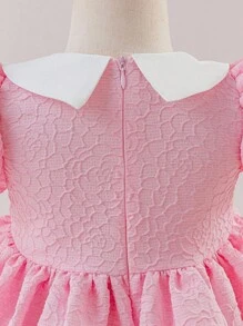 Glamorique Kids 女婴公主裙，生日派对婚礼节花童裙，白色领子，粉色提花玫瑰，泡泡袖，大蝴蝶结，白色蕾丝，适合所有季节