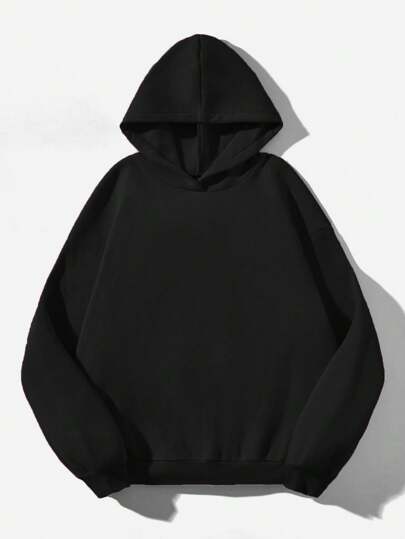 Attitoon Black Casual Minimal Print Hooded Long Sleeve Loose Fit Thick Sweatshirt For Women, Spring/Autumn And Winter Hoodie