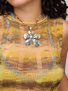COUREZ Top de punto con cuello en pico y rayas en amarillo mantequilla y marrón /Verano para mujer /Casual de calle /Vintage Y3K Y2K - Multicolor - Ver 6