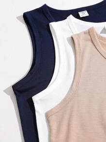 SHEIN Leap Crew 3件套青少年男孩百搭纯色背心，休闲百搭 - 藏蓝色 - 查看 5