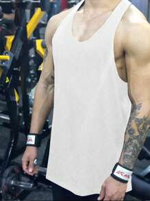 GymBeat Men's Letter Print Racerback Athletic Tank Top - White - View 4