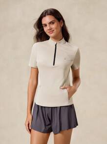 OutZeal Women Sports Sweatshirt Gym Wear Golf Polo Long Sleeve UV Protection Cool Touch Stand Collar Half-Zip Top - Khaki - View 8