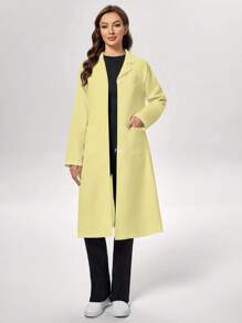 TaskEZ 纯色做旧翻领单排扣长款实验室大衣 - 黃色 - 查看 6