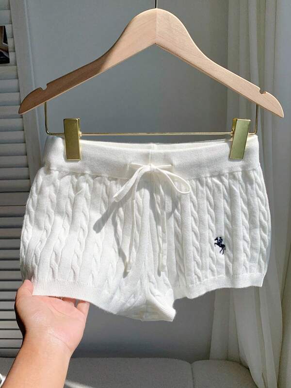Comfortcana Women Summer Casual Embroidery Detail Knit Shorts