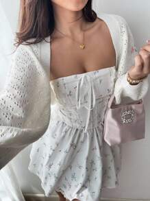 Sunnyshic Cute Vintage Chic Girly Women's White Knitted Cardigan With Floral Embroidered Details. Fall/Winter. Easy To Style.