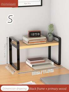 SHEIN 1pc Wood & Metal Multi-Tier Desktop Organizer Rack, Bookshelf For Students, Office Computer Display Shelf