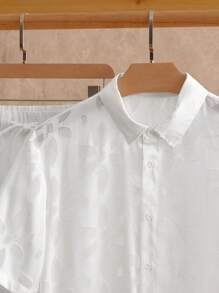 Manfinity NXTstreet 2pcs Men's Tinted Jacquard Cut-Out Short Sleeve Polo Shirt And Matching Shorts Set Men 2 Pieces Outfit Men's Shirt Set Men White Short Sleeve Beach Shirts Men White Cropped Shirts - Apricot - View 4