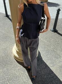 Siren Gaze 夏季新款露背蝴蝶结A字型女衬衫 - 藏蓝色 - 查看 3