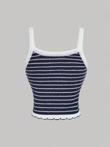 SHEIN MOD 女士藏蓝色条纹针织背心，针织吊带衫，秋季女装，返校季，办公室女装，复古风格女装，商务职业女性，邮轮度假 - 藏蓝色 - 查看 3