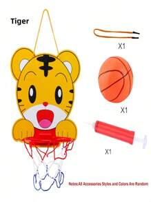 Set Topi Basket Portabel untuk Anak-Anak, Desain Kartun, Mainan Olahraga Gantung Luar/Dalam Ruangan untuk Anak Laki-Laki dan Perempuan, Bahan Karton Tahan Lama - MultiWarna - View 2