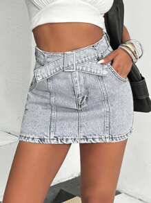 EURMUSE Women High Waist Pocketed Casual Denim Mini Skirt Jean Skirt Mini Denim Skirt Y2k Jean Skirt High Waisted Denim Skirt - Medium Wash - View 4