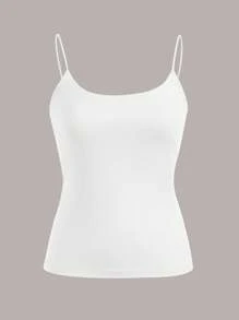SHEIN EZwear 4 Set 4 Pairs Assorted Black, Brown, Beige, White Basic Camisole Tops, Suitable For Summer Back To School - Multicolor - View 3