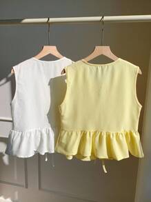 Comfortcana 2 件女式夏季度假纽扣衬衫，黄色和白色