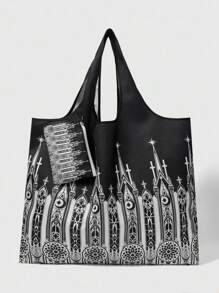 ROMWE Dark Gothic Castle Print Portable Women Tote Bag, Halloween, Halloween Bags Perfect For Fancy Party Matching With Halloween Costumes - Multicolor - View 1