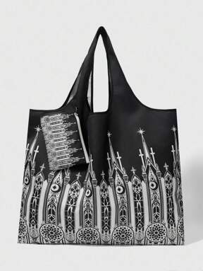 Goth Dark Gothic Castle Print Portable Women Tote Bag