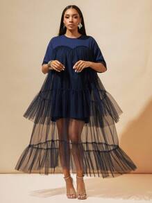 Vixey 纯色薄纱层叠T恤长裙，节日，波西米亚风，嬉皮士风，夏季，女士夏季服装，女士夏季连衣裙，女士夏季服装，女士早午餐服装，纳什维尔服装，美国独立日服装 - Blue Power - 查看 5