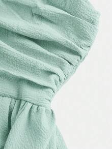 SHEIN Girlism Teen Girl Woven Solid Color Ruched Layered Hem Casual Cami Dress - Mint Green - View 4