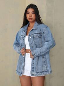 Jeanoix Plus Size Washed Loose Denim Jacket