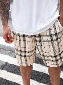 Manfinity Homme Plus Size Men's Plaid Pocket Short Sleeve T-Shirt And Drawstring Waist Shorts Casual Suit - Multicolor - View 6