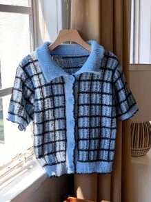 Comfortcana Women's Striped Short Sleeve Knit Cardigan, Fitted, Stylish, Elegant, Casual And Versatile - Blue - View 1