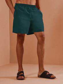 SUMWON Pantalones cortos de playa con cordón, pantalones cortos de natación para verano, vacaciones, ropa de playa, resort, cintura elástica, ropa de viaje, uso en la piscina de longitud media