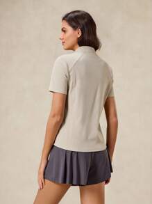 OutZeal Women Sports Sweatshirt Gym Wear Golf Polo Long Sleeve UV Protection Cool Touch Stand Collar Half-Zip Top - Khaki - View 10