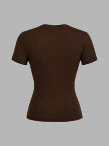 SHEIN EZwear 3件套女士休闲紧身长袖圆领T恤套装，颜色：深棕色、卡其色、浅杏色，适合夏季