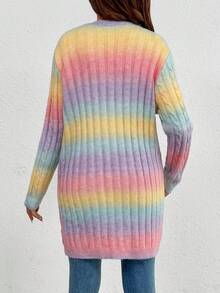 SHEIN Maternity Ombre Color Long Sleeve Open Front Casual Long Cardigan - Multicolor - View 2