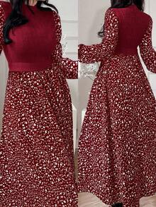 Modelyn Women's Ditsy Floral Patchwork Arabic Style Dress - Burgundy - View 1